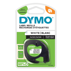 Compatible Dymo 91200 Black On White LetraTag Adhesive Paper Tape 12mm x 4m