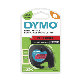 Compatible Dymo 91203 Black On Red LetraTag Adhesive Label Plastic Tape 12mm x 4m