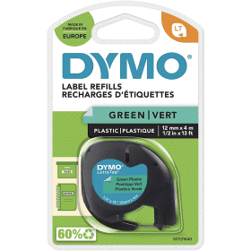 Compatible Dymo 91204 Black On Dark Green LetraTag Adhesive Label Plastic Tape 12mm x 4m