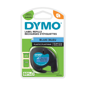 Compatible Dymo 91205 Black On Blue LetraTag Adhesive Label Plastic Tape 12mm x 4m