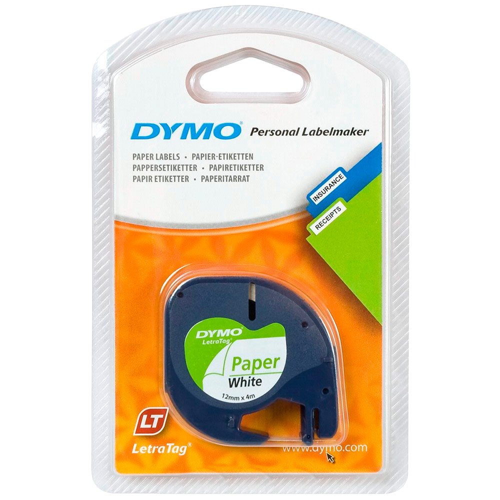 Compatible Dymo 91220 Black On White LetraTag Adhesive Paper Tape 12 mm x 4m