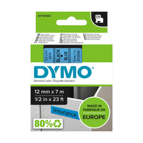 Original Dymo 45016 Black On Blue D1 Adhesive Labelling Tape 12mm x 7m