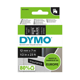 Original Dymo 45021 White On Black D1 Adhesive Labelling Tape 12mm x 7m
