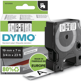 Original Dymo 45803 Black On White D1 Adhesive Labelling Tape 19mm x 7m