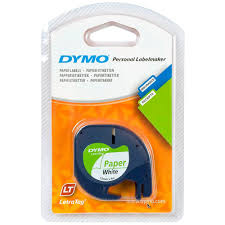 Original Dymo 91220 Black On White LetraTag Adhesive Paper Tape 12 mm x 4m